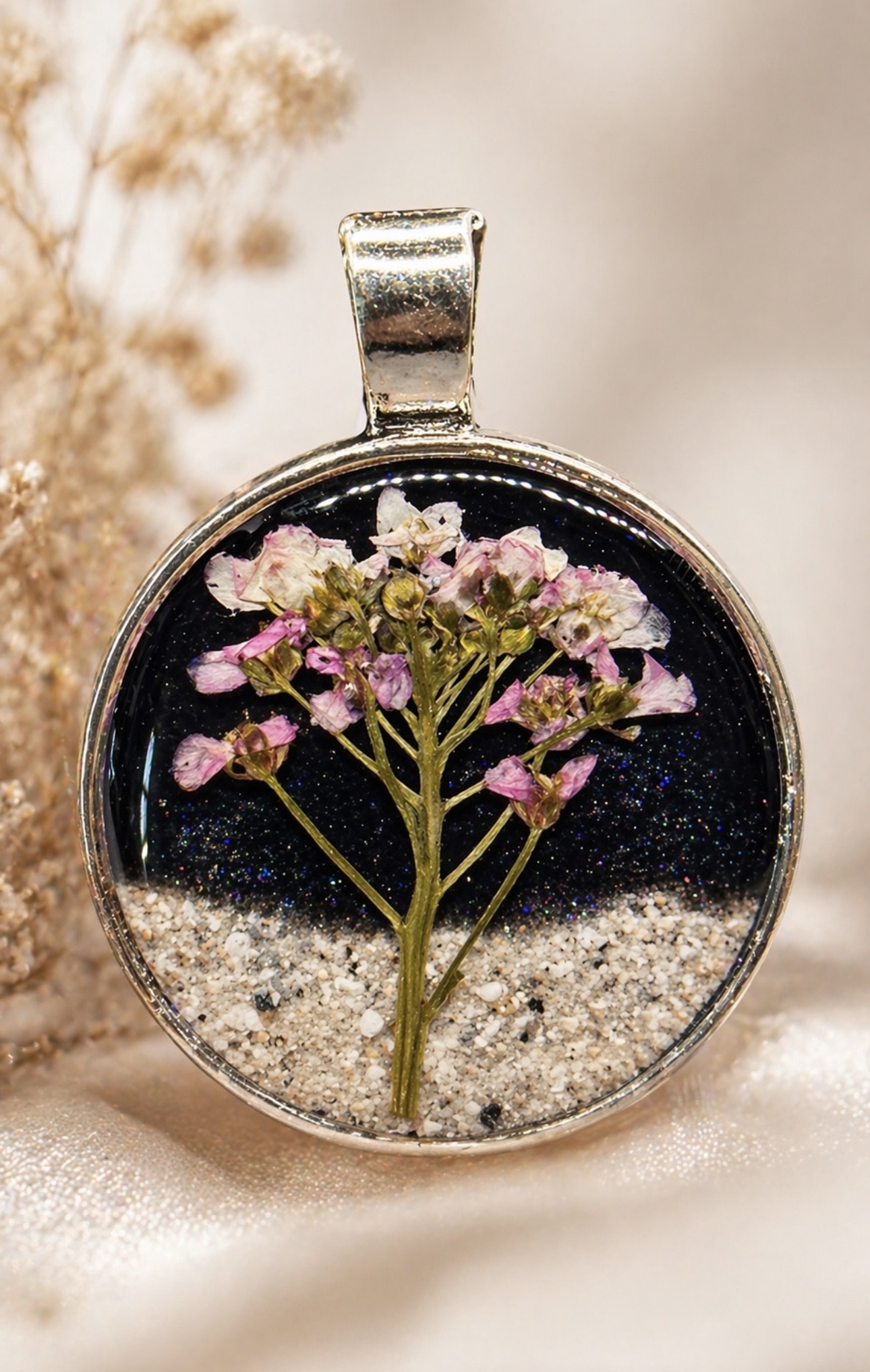 Night sky flower ashes memorial pendant