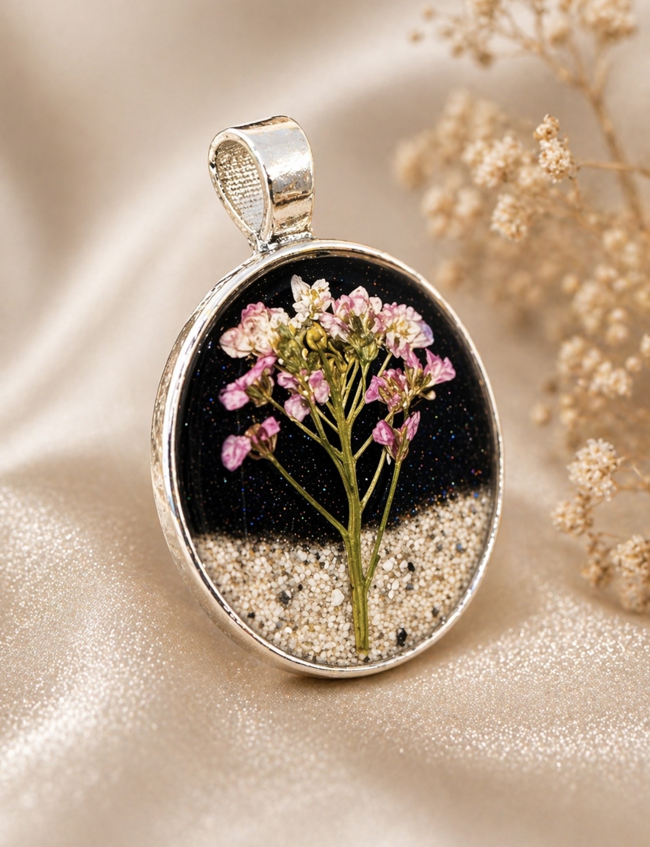 Floral ashes night sky pendant angle