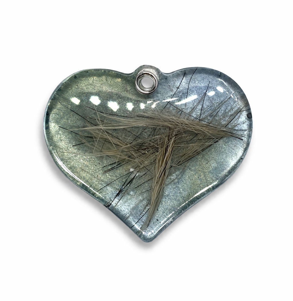 Blue green hair heart memorial pendant