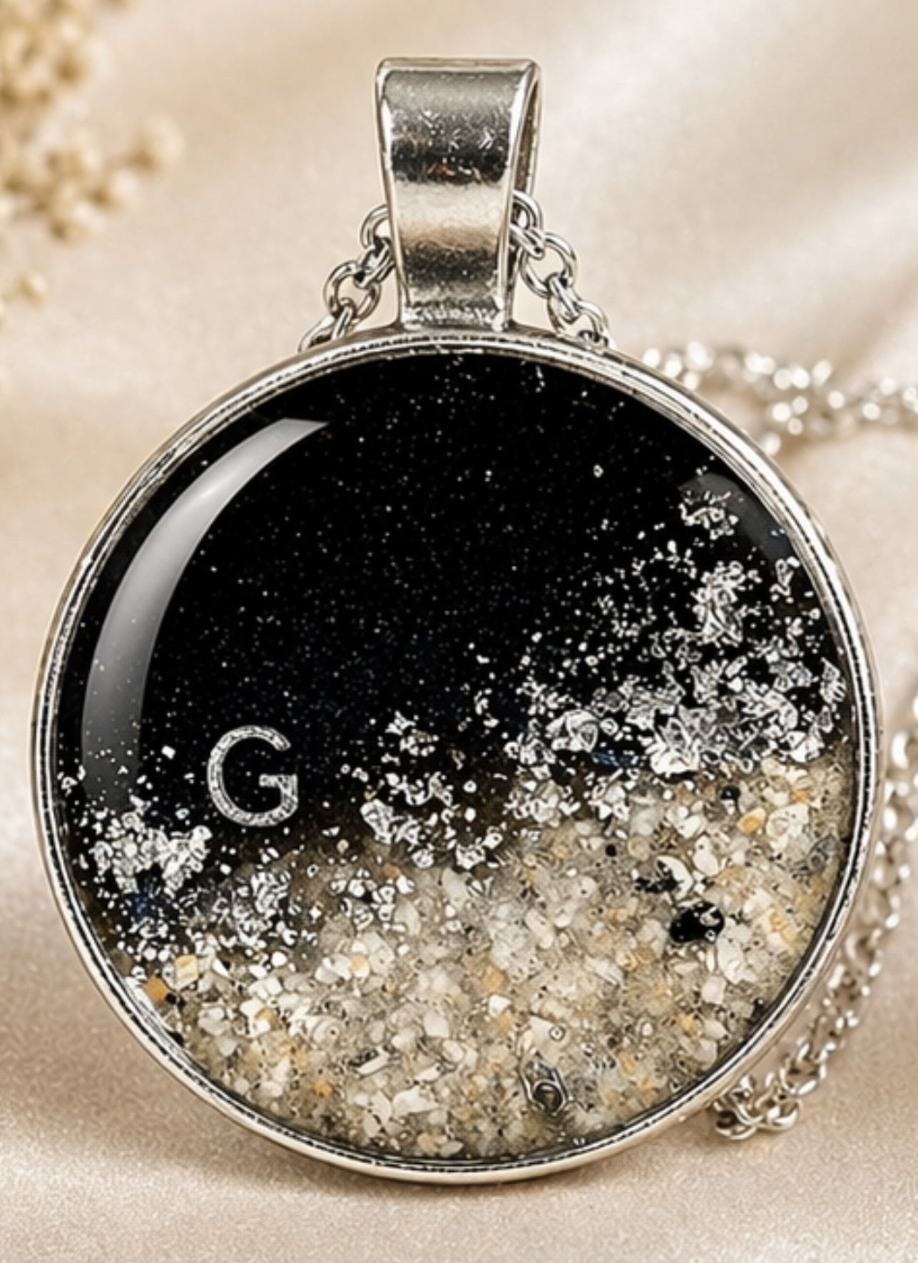 Black silver ash initial G memorial pendant